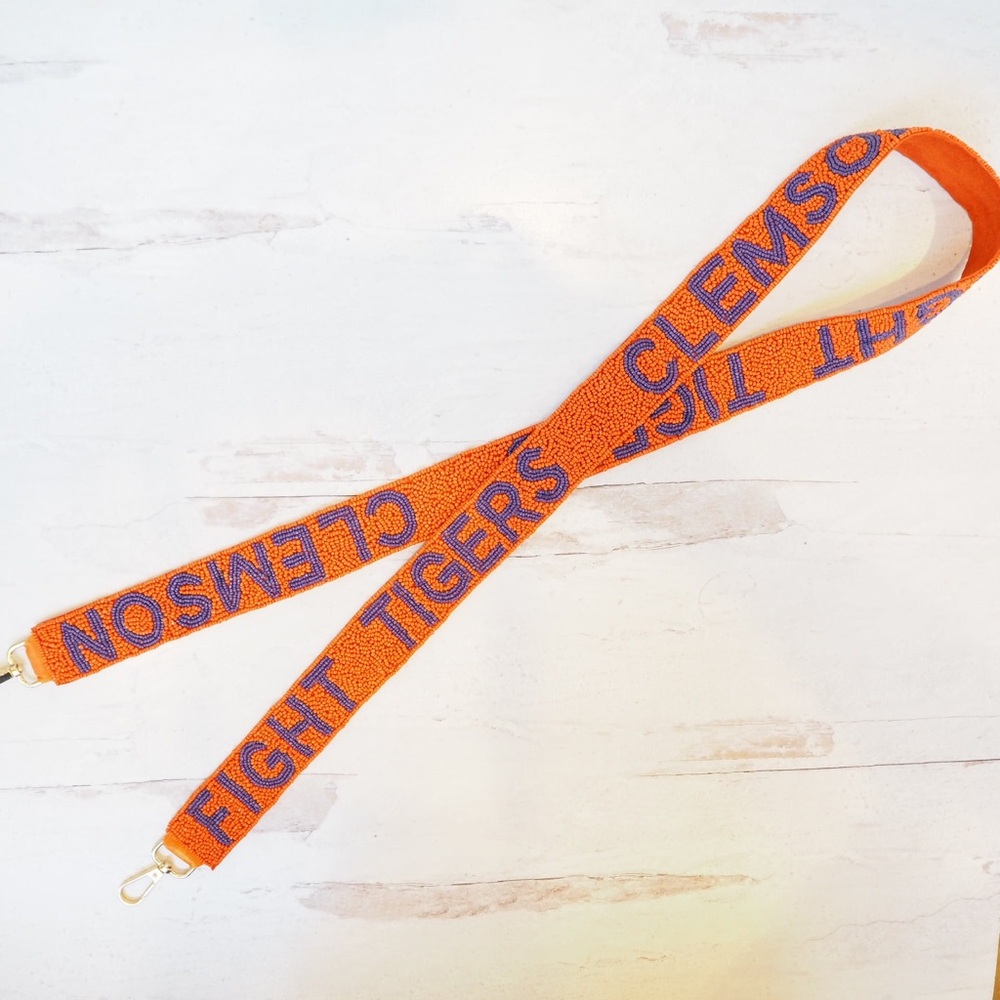 Beaded Fight Tigers Purse Strap Orange Clemson Collegiate